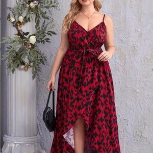 Elegant Red and Black Leopard Print Dress